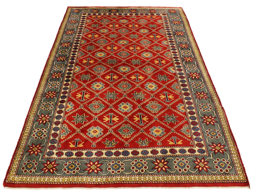 handmade Geometric Sherwan Red Gray Hand Knotted RECTANGLE 100% WOOL area rug 4x6