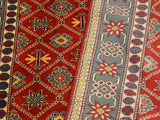 handmade Geometric Sherwan Red Gray Hand Knotted RECTANGLE 100% WOOL area rug 4x6