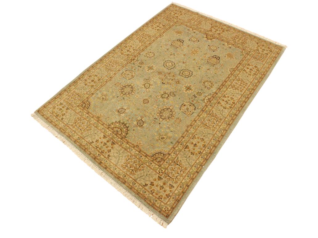 handmade Traditional Design Lt. Blue Gold Hand Knotted RECTANGLE 100% WOOL area rug 4x6