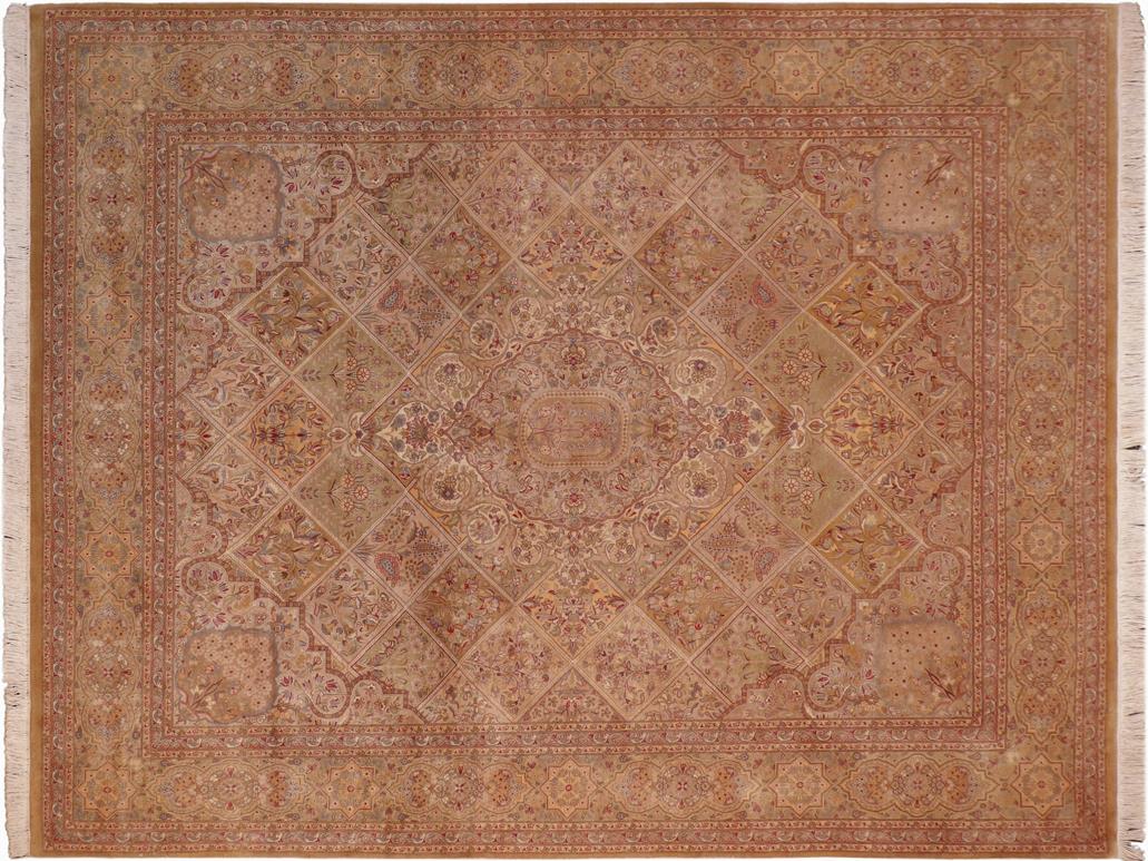 handmade Traditional Gulab Gold Green Hand Knotted RECTANGLE 100% WOOL area rug 8x10
