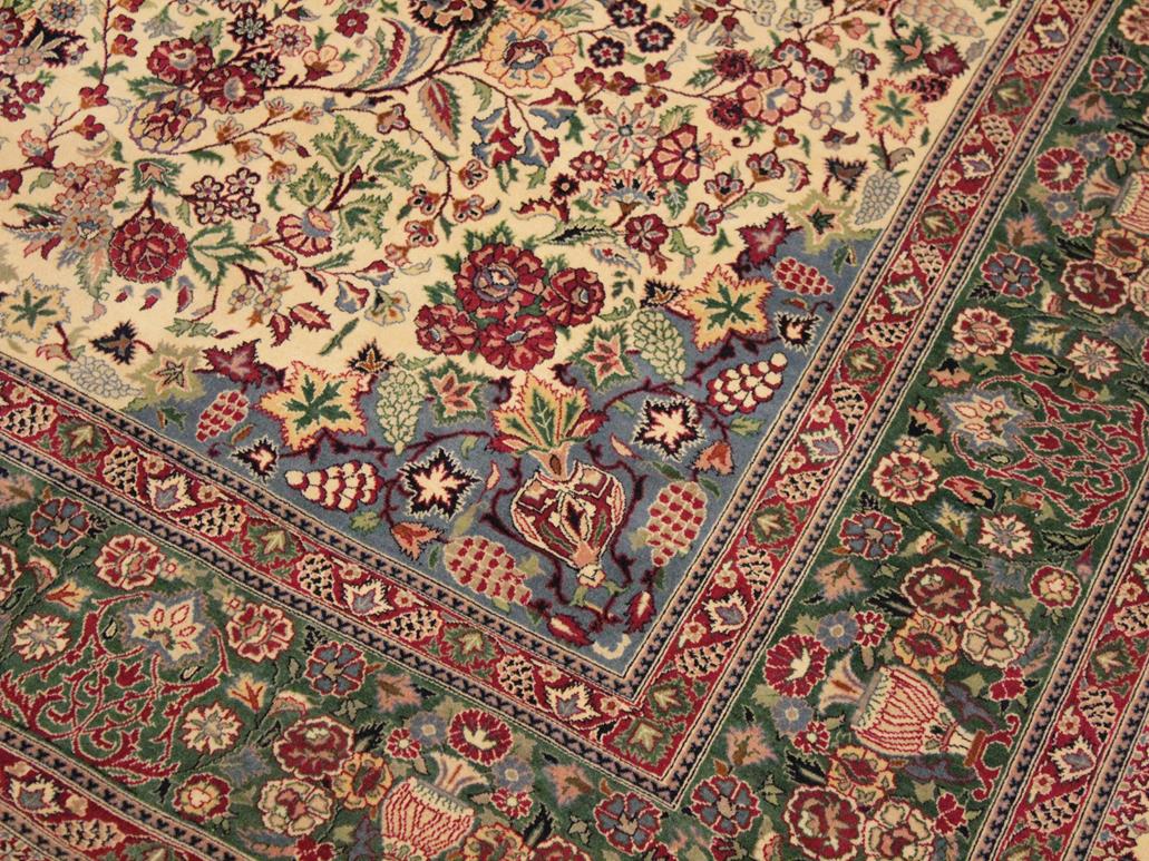 handmade Traditional Barsat Ivory Green Hand Knotted RECTANGLE 100% WOOL area rug 9x12