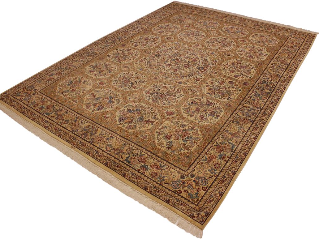 handmade Traditional Nazakat Beige Gold Hand Knotted RECTANGLE 100% WOOL area rug 9x12