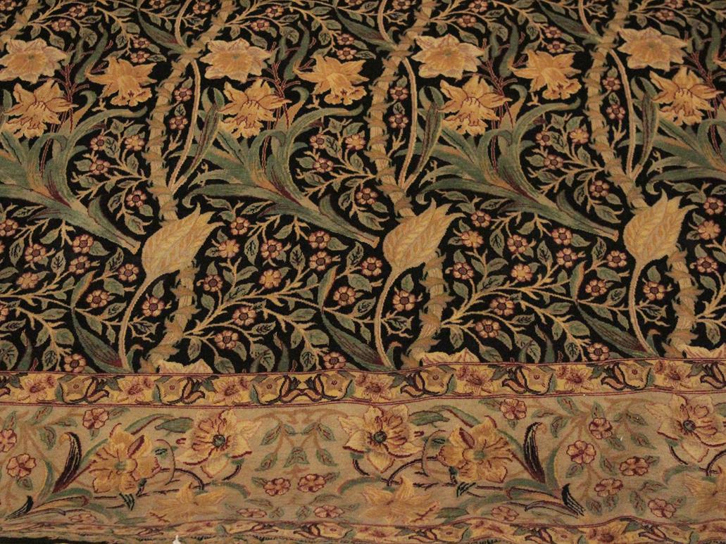 handmade Traditional Dafodils Black Taupe Hand Knotted RECTANGLE 100% WOOL area rug 9x12