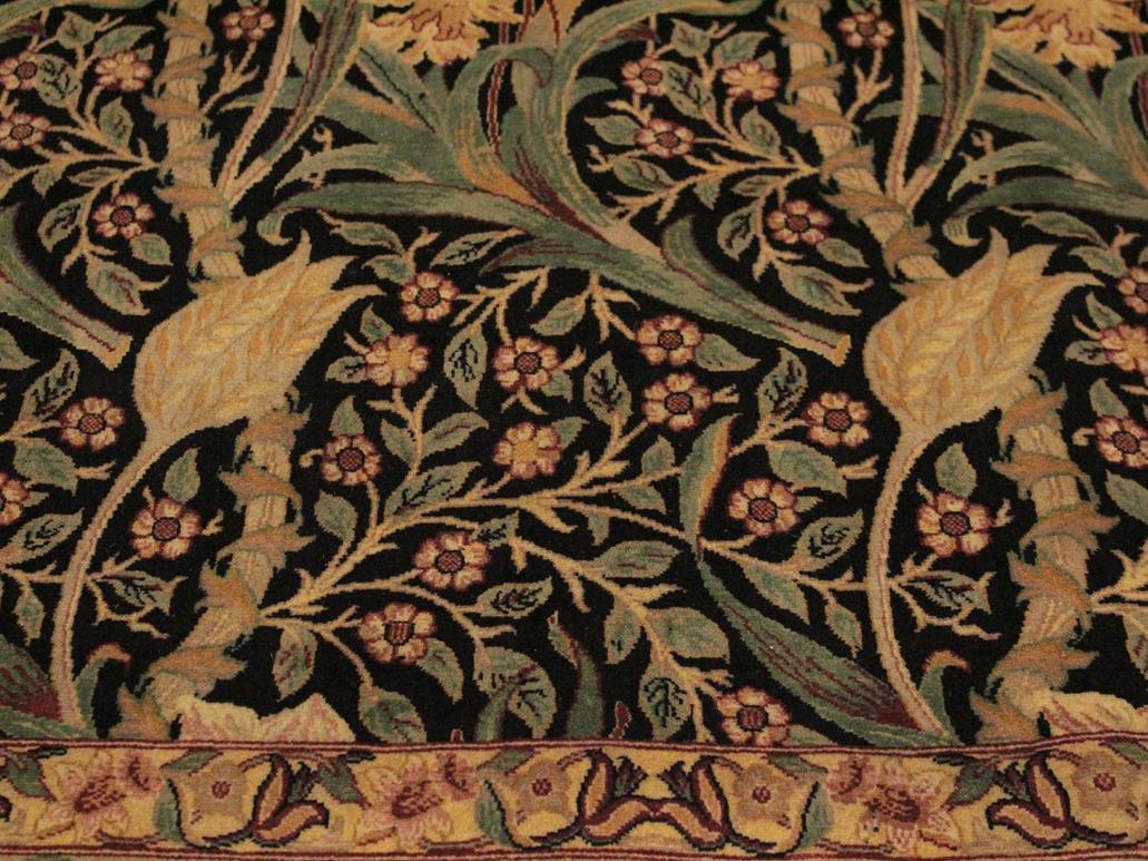 handmade Traditional Dafodils Black Taupe Hand Knotted RECTANGLE 100% WOOL area rug 9x12