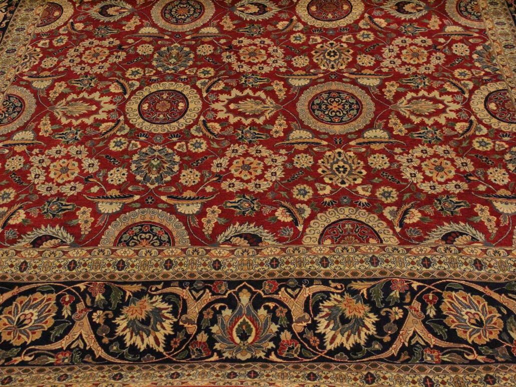 handmade Traditional Agra Tabriz Red Blue Hand Knotted RECTANGLE 100% WOOL area rug 9x12