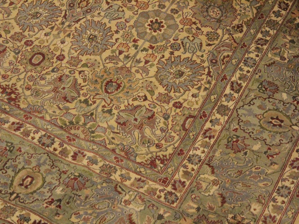 handmade Transitional Tabriz Gold Green Hand Knotted RECTANGLE 100% WOOL area rug 9x12