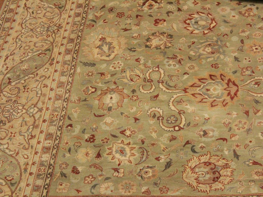 handmade Transitional Kashan Green Beige Hand Knotted RECTANGLE 100% WOOL area rug 9x12