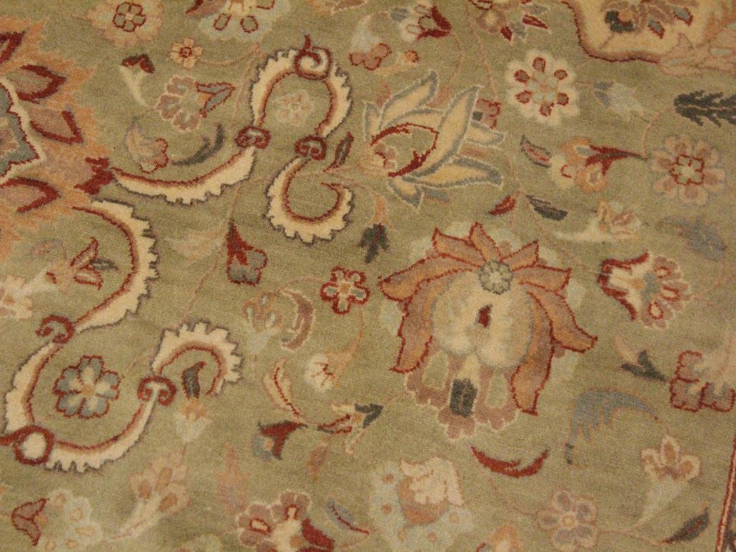 handmade Transitional Kashan Green Beige Hand Knotted RECTANGLE 100% WOOL area rug 9x12