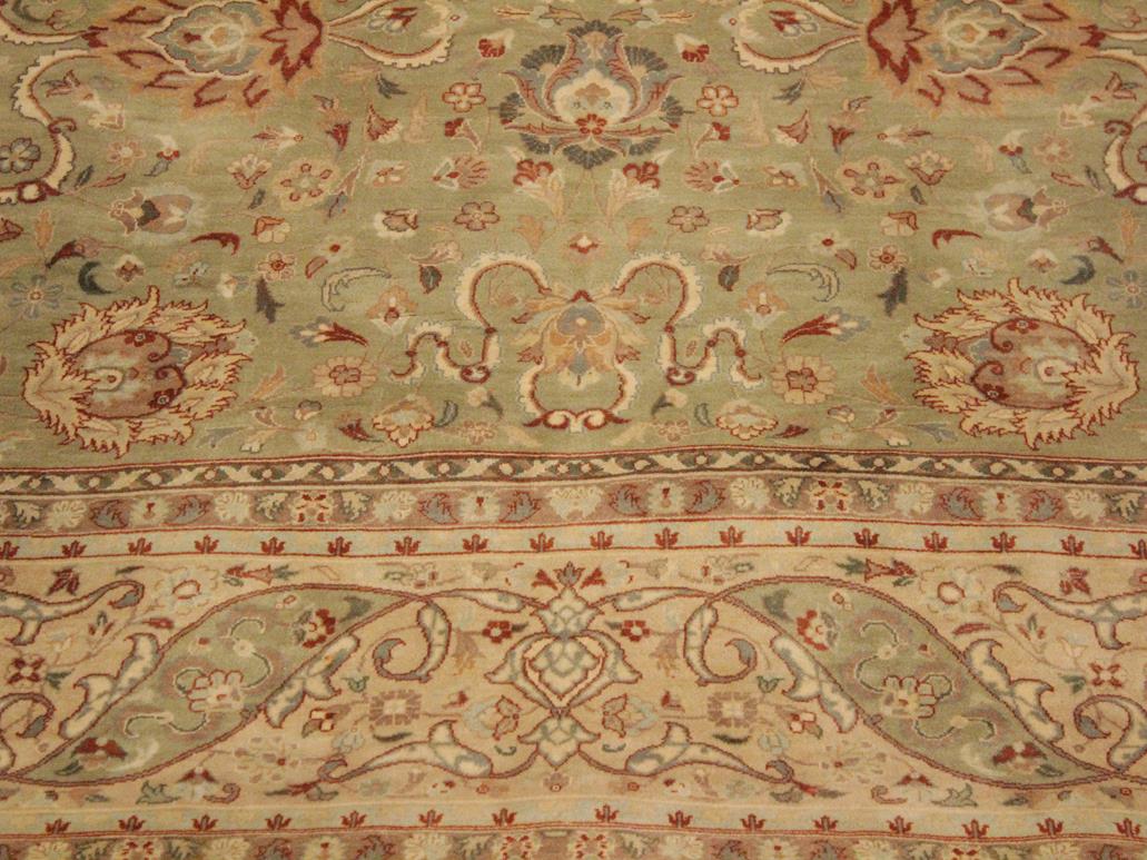handmade Transitional Kashan Green Beige Hand Knotted RECTANGLE 100% WOOL area rug 9x12