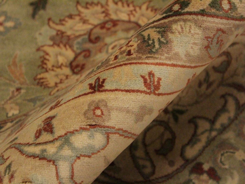 handmade Transitional Kashan Green Beige Hand Knotted RECTANGLE 100% WOOL area rug 9x12