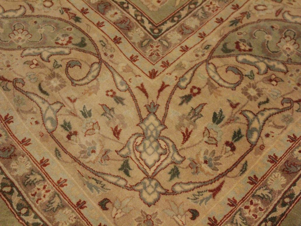 handmade Transitional Kashan Green Beige Hand Knotted RECTANGLE 100% WOOL area rug 9x12