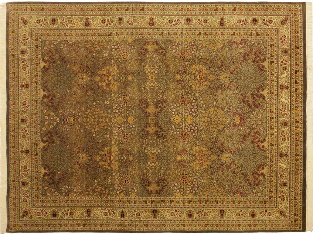 handmade Transitional New Wahid Brown Ivory Hand Knotted RECTANGLE 100% WOOL area rug 9x12