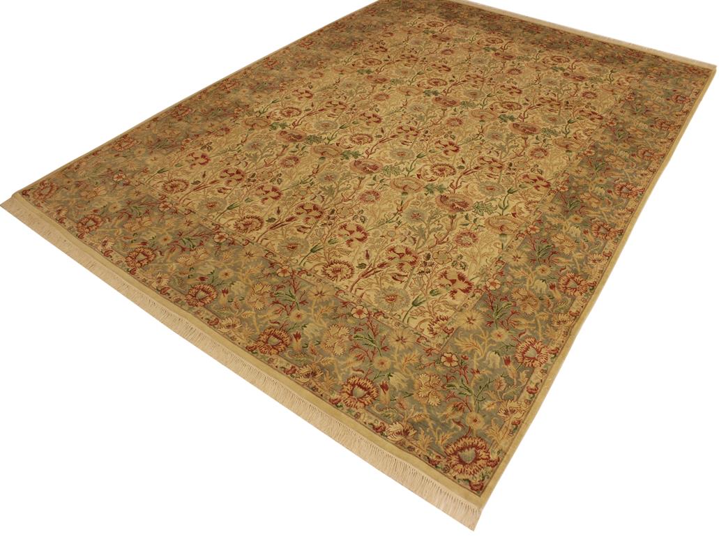 handmade Traditional Irfan Beige Gray Hand Knotted RECTANGLE 100% WOOL area rug 9x13