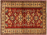 Rustic Super Kazak Elouise Red/Gold Wool Rug - 4'0'' x 5'7''
