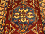 handmade Geometric Super Kazak Rust Tan Hand Knotted RECTANGLE 100% WOOL area rug 4x5