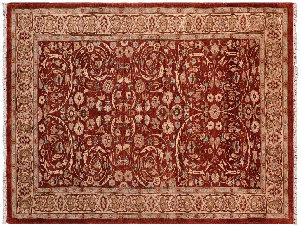handmade Traditional Lahore Rust Tan Hand Knotted RECTANGLE 100% WOOL area rug 5x7