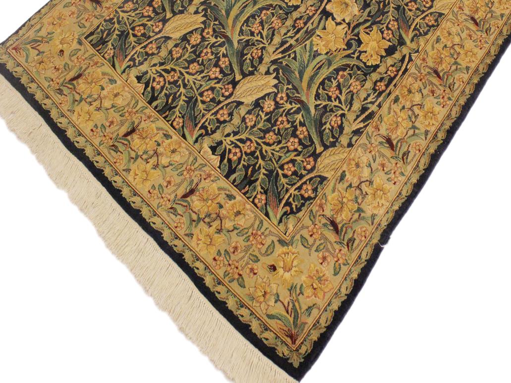 handmade Traditional Dafodils Blue Taupe Hand Knotted RECTANGLE 100% WOOL area rug 4x6