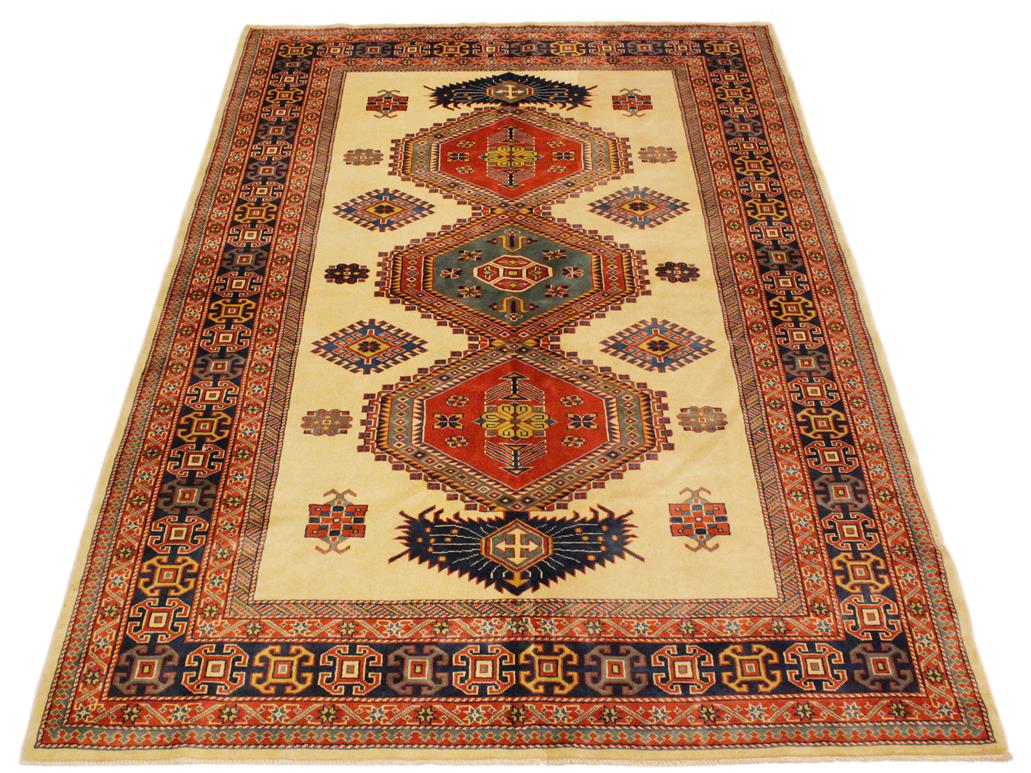 handmade Geometric Sherwan Beige Blue Hand Knotted RECTANGLE 100% WOOL area rug 5x7