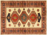 Antique Rustic Sherwan Jacqueli Beige/Blue Wool Rug - 5'3'' x 7'3''