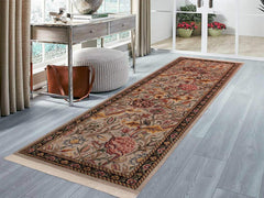 handmade Traditional Kamal Taupe Black Hand Knotted RUNNER 100% WOOL area rug 3x8