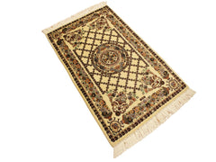 handmade Traditional Golden Ivory Blue Hand Knotted RECTANGLE 100% WOOL area rug 3x4