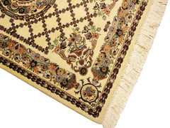 handmade Traditional Golden Ivory Blue Hand Knotted RECTANGLE 100% WOOL area rug 3x4