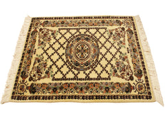 handmade Traditional Golden Ivory Blue Hand Knotted RECTANGLE 100% WOOL area rug 3x4