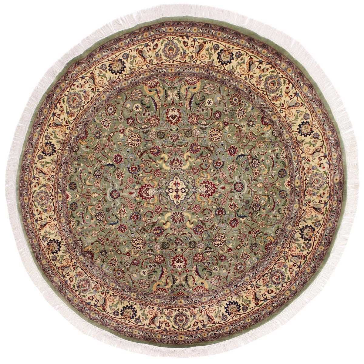 handmade Traditional Abasi Afsha Green Beige Hand Knotted ROUND 100% WOOL area rug 8x8
