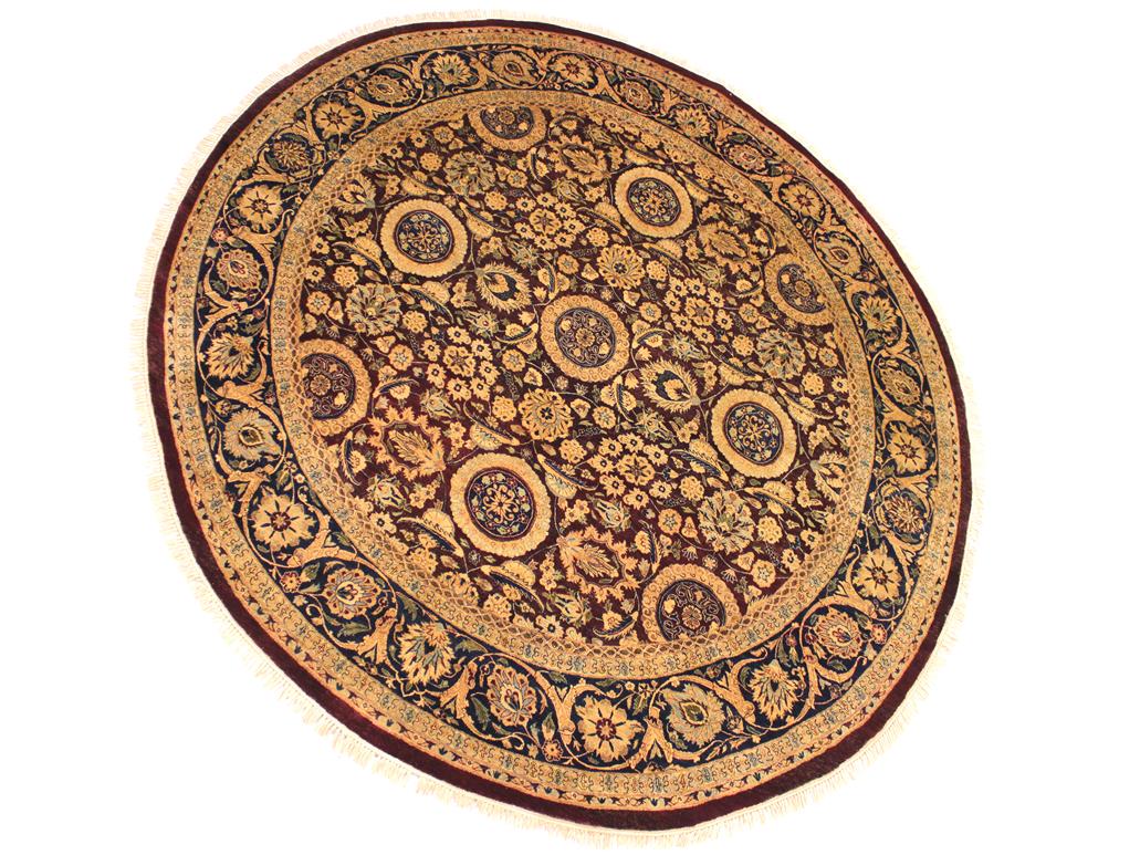 handmade Traditional Agra Tabriz Red Blue Hand Knotted ROUND 100% WOOL area rug 8x8