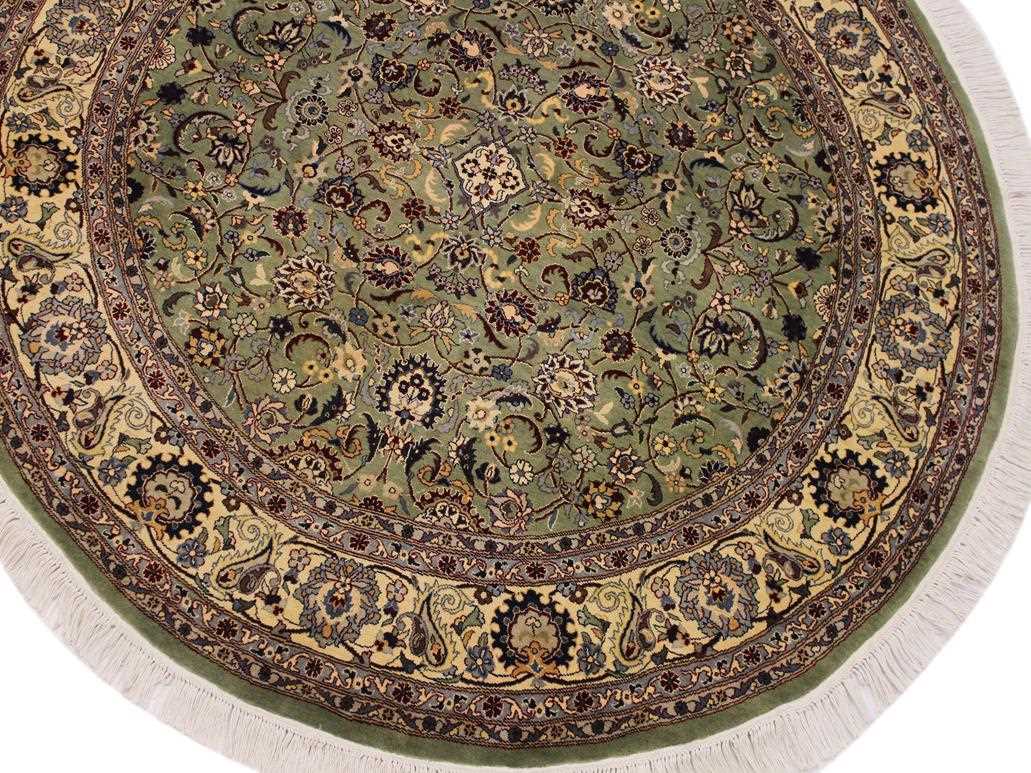 handmade Traditional Abasi Afsha Green Beige Hand Knotted ROUND 100% WOOL area rug 6x6