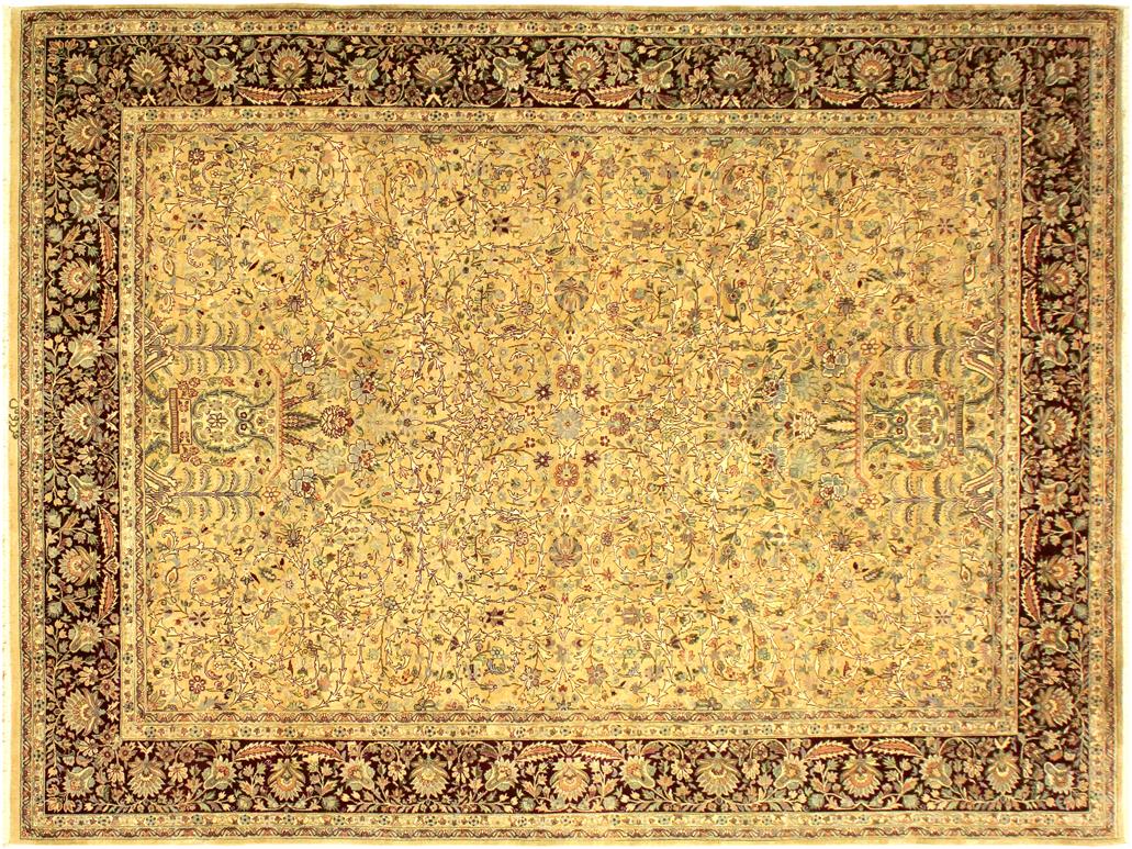 handmade Traditional Lahore Gold Aubergine Hand Knotted RECTANGLE 100% WOOL area rug 9x12
