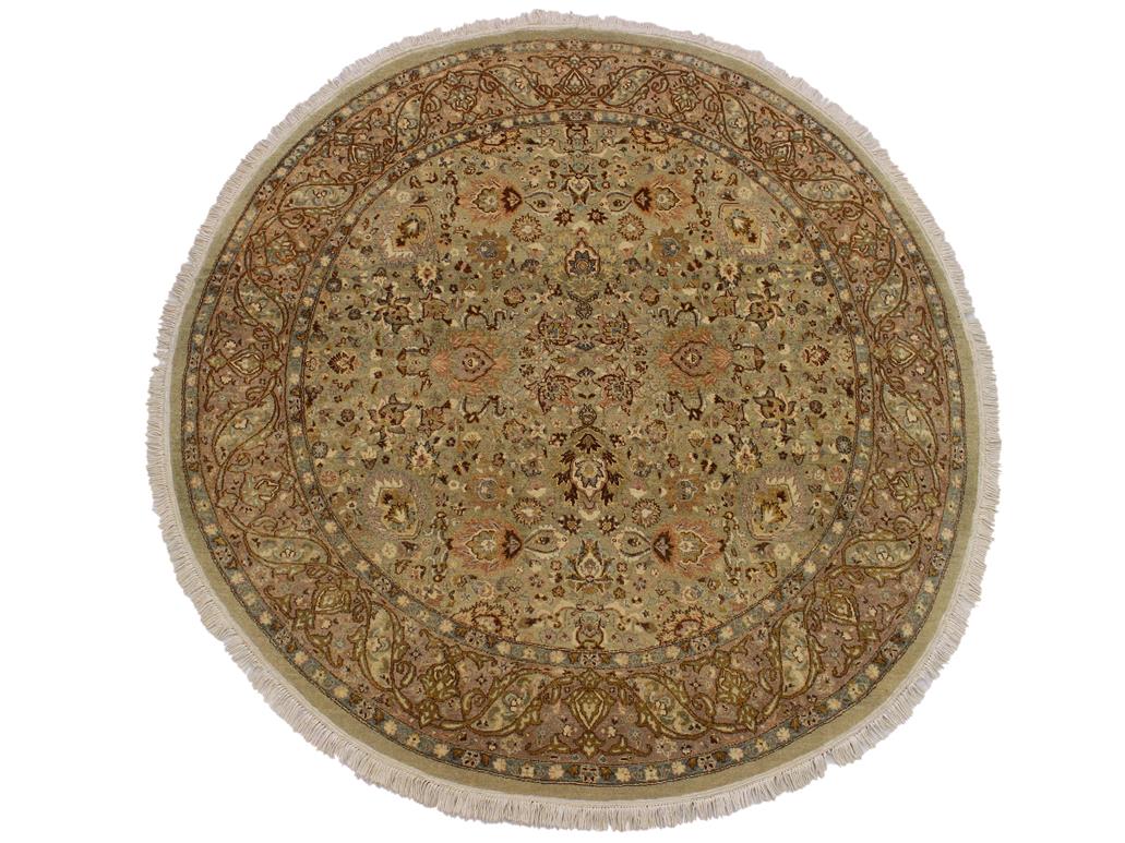 handmade Traditional Kashan Green Brown Hand Knotted ROUND 100% WOOL area rug 6x6