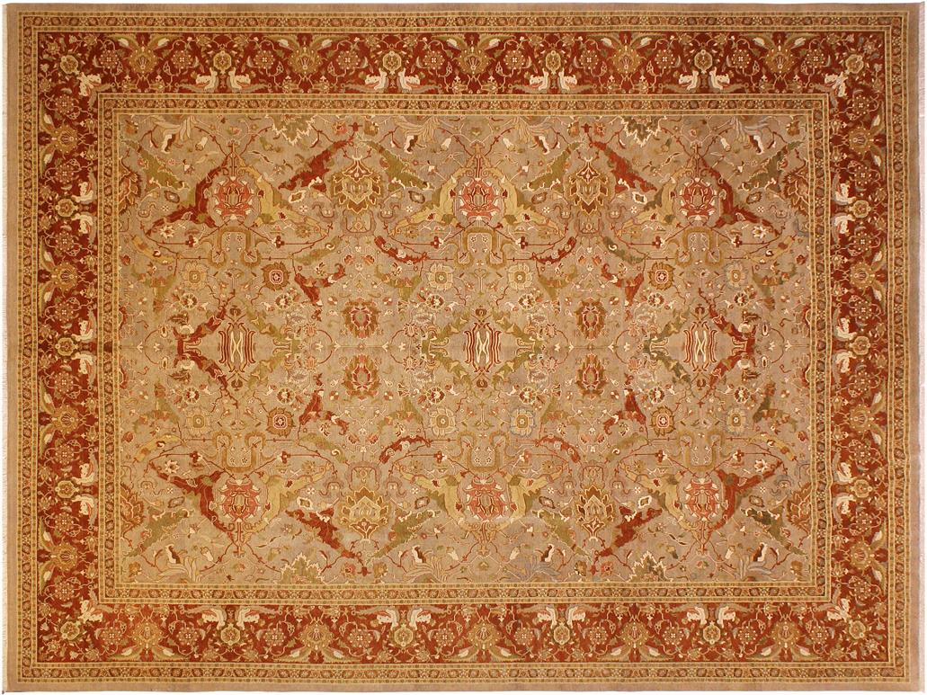 handmade Traditional Shama Taupe Rust Hand Knotted RECTANGLE 100% WOOL area rug 10x13