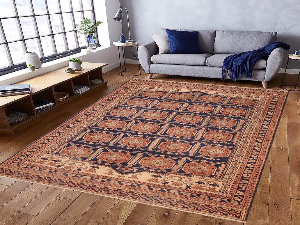 handmade Transitional Antique Blue Beige Hand Knotted RECTANGLE 100% WOOL area rug 6x9