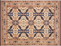 handmade Geometric Kargahi Beige Blue Hand Knotted RECTANGLE 100% WOOL area rug 6x9