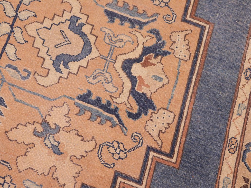 handmade Geometric Antique Blue Tan Hand Knotted RECTANGLE 100% WOOL area rug 6x9