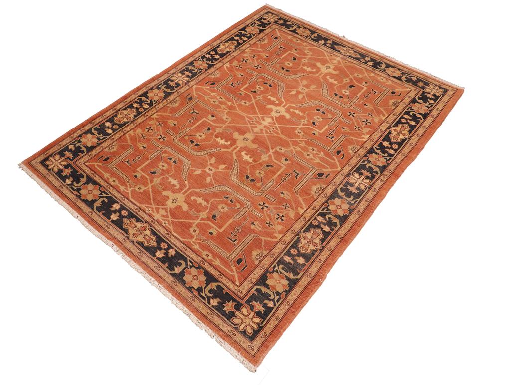handmade Transitional Antique Orange Blue Hand Knotted RECTANGLE 100% WOOL area rug 7x9