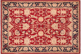 Oriental Ziegler Cherri Red Blue Hand-Knotted Wool Rug - 6'4'' x 9'0''
