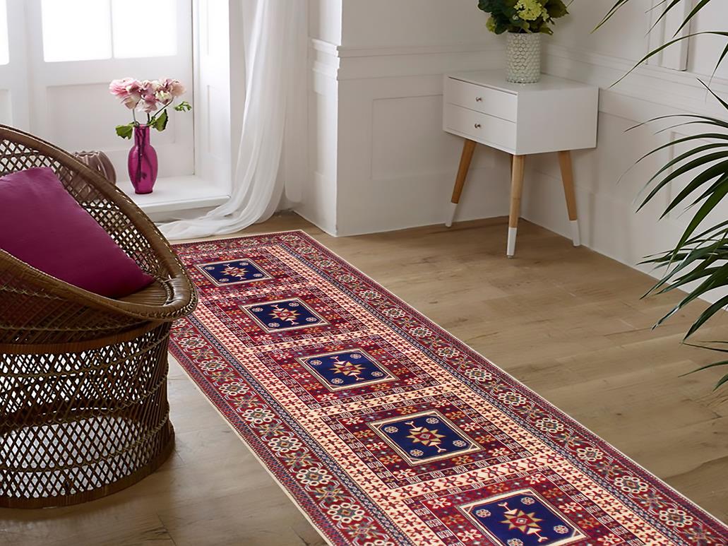 handmade Geometric Sherwan Red Blue Hand Knotted RUNNER 100% WOOL area rug 3x11