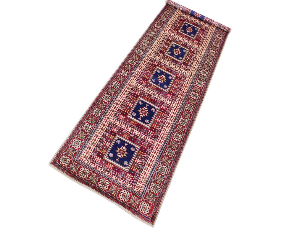 handmade Geometric Sherwan Red Blue Hand Knotted RUNNER 100% WOOL area rug 3x11