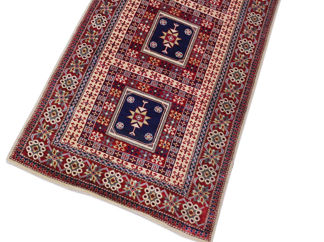 handmade Geometric Sherwan Red Blue Hand Knotted RUNNER 100% WOOL area rug 3x11