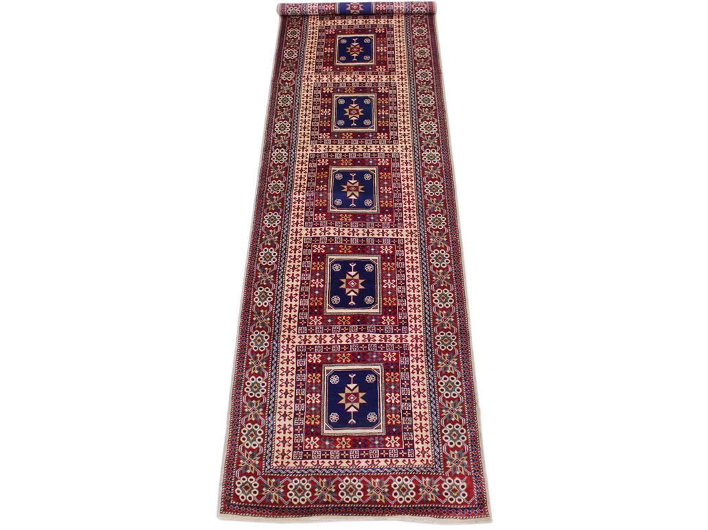 handmade Geometric Sherwan Red Blue Hand Knotted RUNNER 100% WOOL area rug 3x11