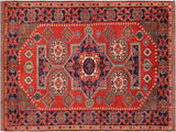 Antique Tribal Kargahi Cristin Rust/Blue Wool Rug - 6'4'' x 8'10''