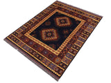 handmade Geometric Kargahi Blue Gold Hand Knotted RECTANGLE 100% WOOL area rug 6x10