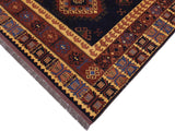 handmade Geometric Kargahi Blue Gold Hand Knotted RECTANGLE 100% WOOL area rug 6x10