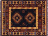 handmade Geometric Kargahi Blue Gold Hand Knotted RECTANGLE 100% WOOL area rug 6x10