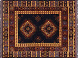 Antique Kargahi Zulma Blue/Gold Wool Rug - 6'3'' x 9'6''