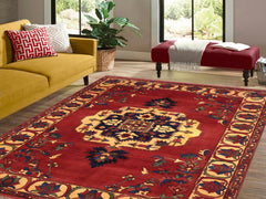 handmade Geometric Kargahi Rust Gold Hand Knotted RECTANGLE 100% WOOL area rug 7x10