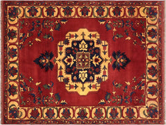 handmade Geometric Kargahi Rust Gold Hand Knotted RECTANGLE 100% WOOL area rug 7x10