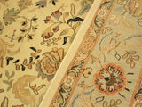 handmade Traditional Lahore Ivory Lt. Green Hand Knotted RECTANGLE 100% WOOL area rug 9x12